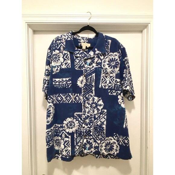 Territory Ahead Shirt Mens XXL Hawaiian Button Down Geometric Camp Dad Blue - Picture 1 of 10